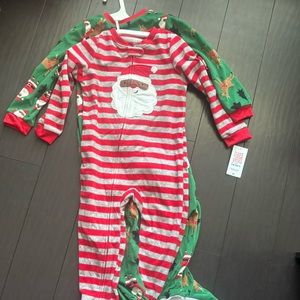NWT JOY by Carter’s Santa & Stripes Fleece Zipper Footie Pajamas set size 4T